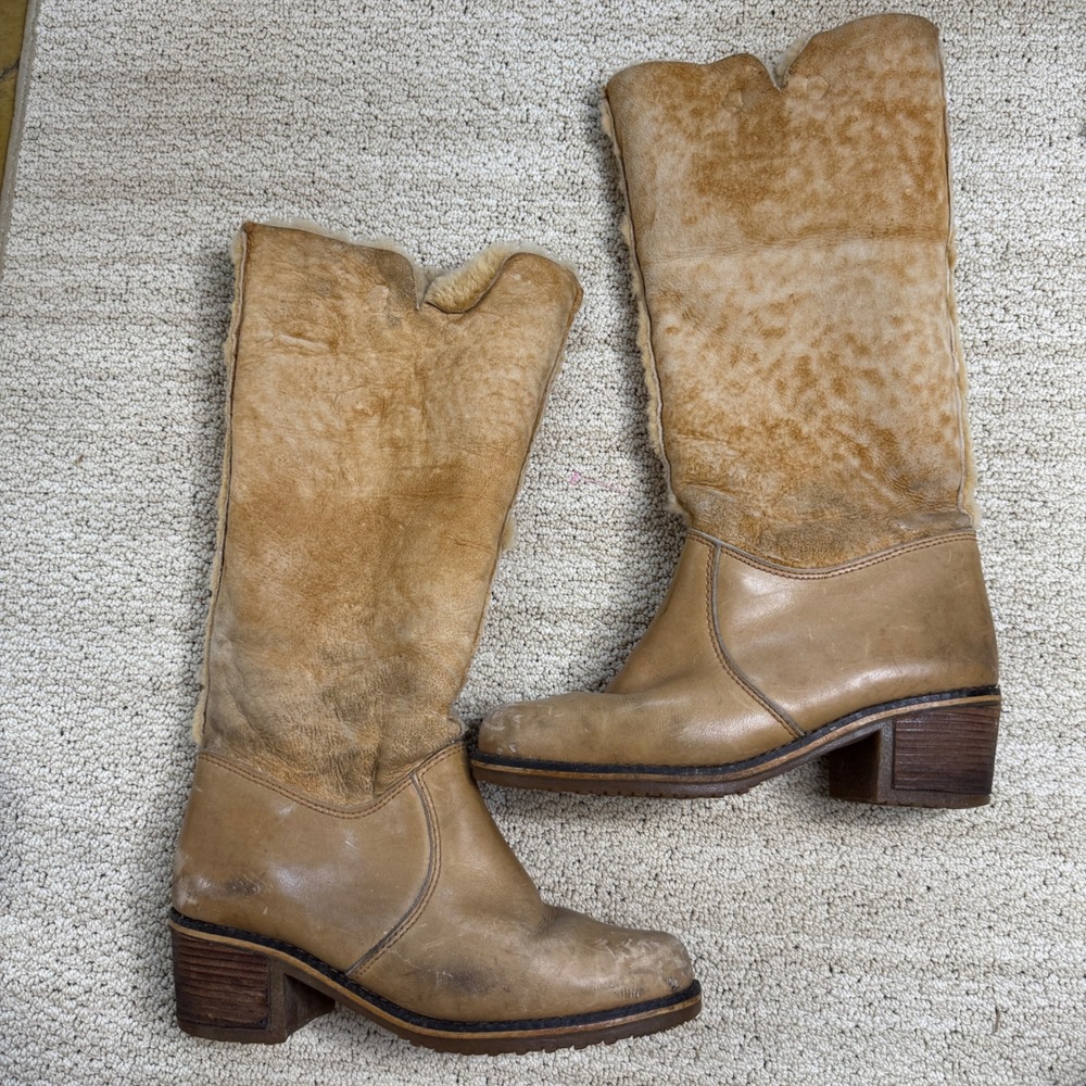 1970s Blondo for L.L. Bean shearling-lined leather and suede boots Tan 10 - Picture 2 of 13